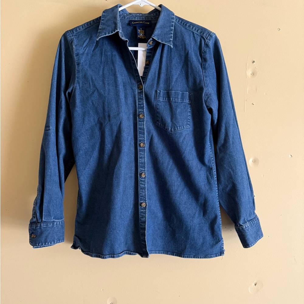 Charter Club Navy Blue Button-Up Shirt